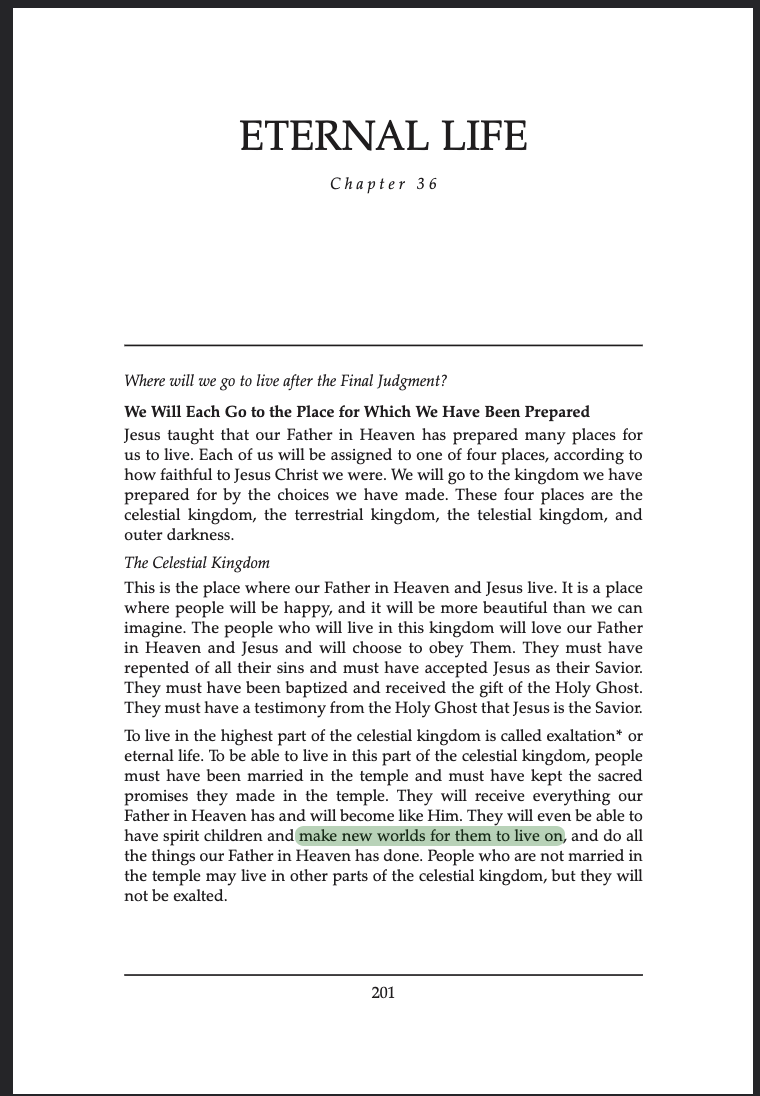 Gospel Fundamentals p. 201: the exalted 'make new worlds' for spirit children